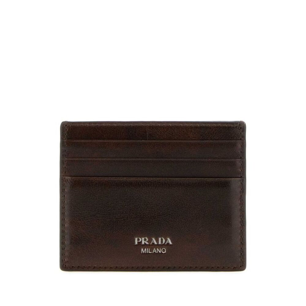 Prada Men Chocolate Leather Card Holder